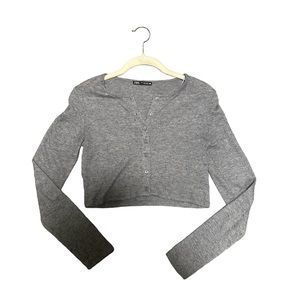 Zara Soft Knit Cropped Button Up Sweater Top